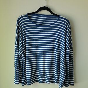 J.‎ Crew Linen Blue and White Stripped Long Sleeve Boxy Tee Women Size XL